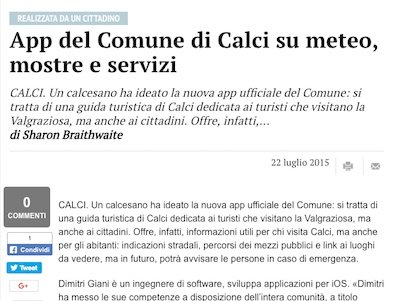 App del Comune di Calci su meteo, mostre e servizi